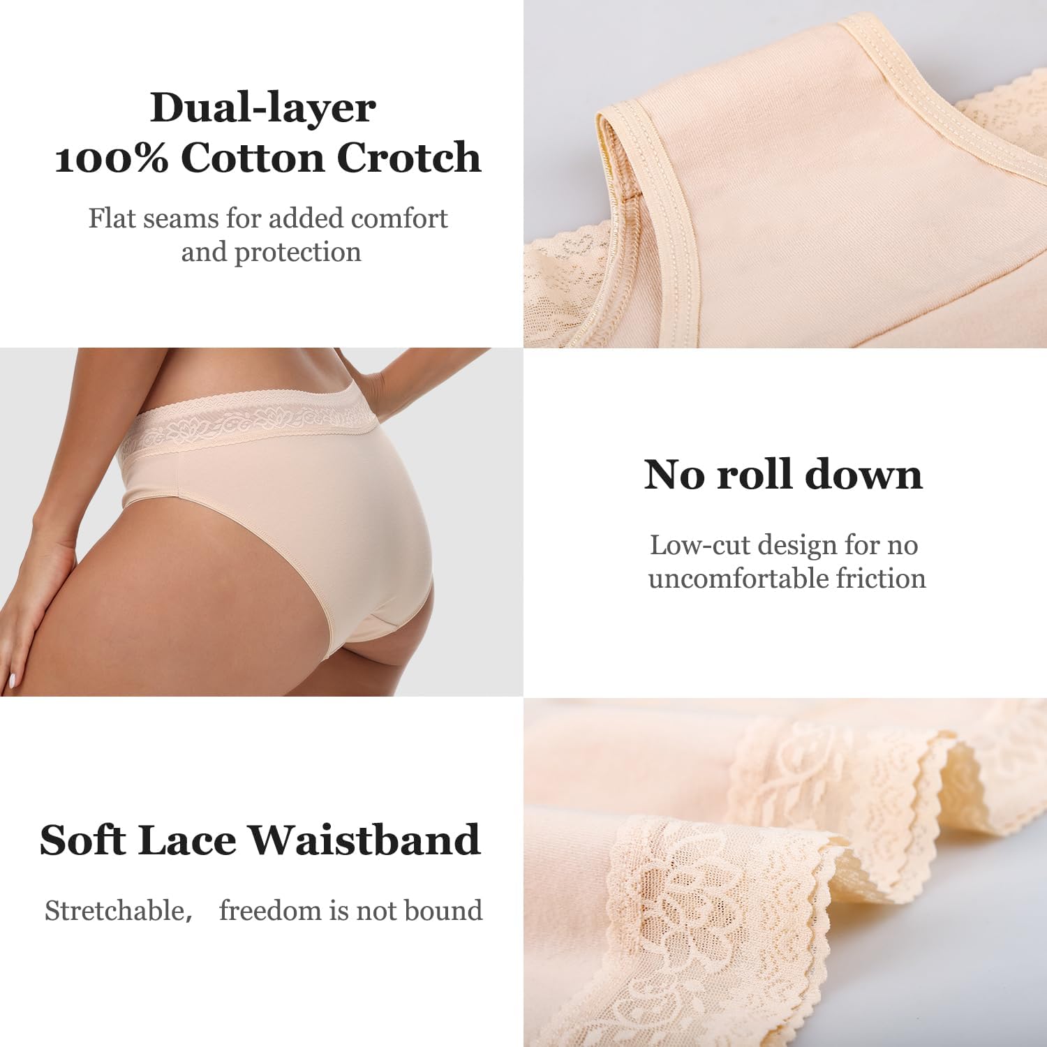 LYYTHAVON Women’s Underwear Cotton Panties Lace Soft Hipster Panty Ladies Stretch Full Briefs 5 Pack - Image 5