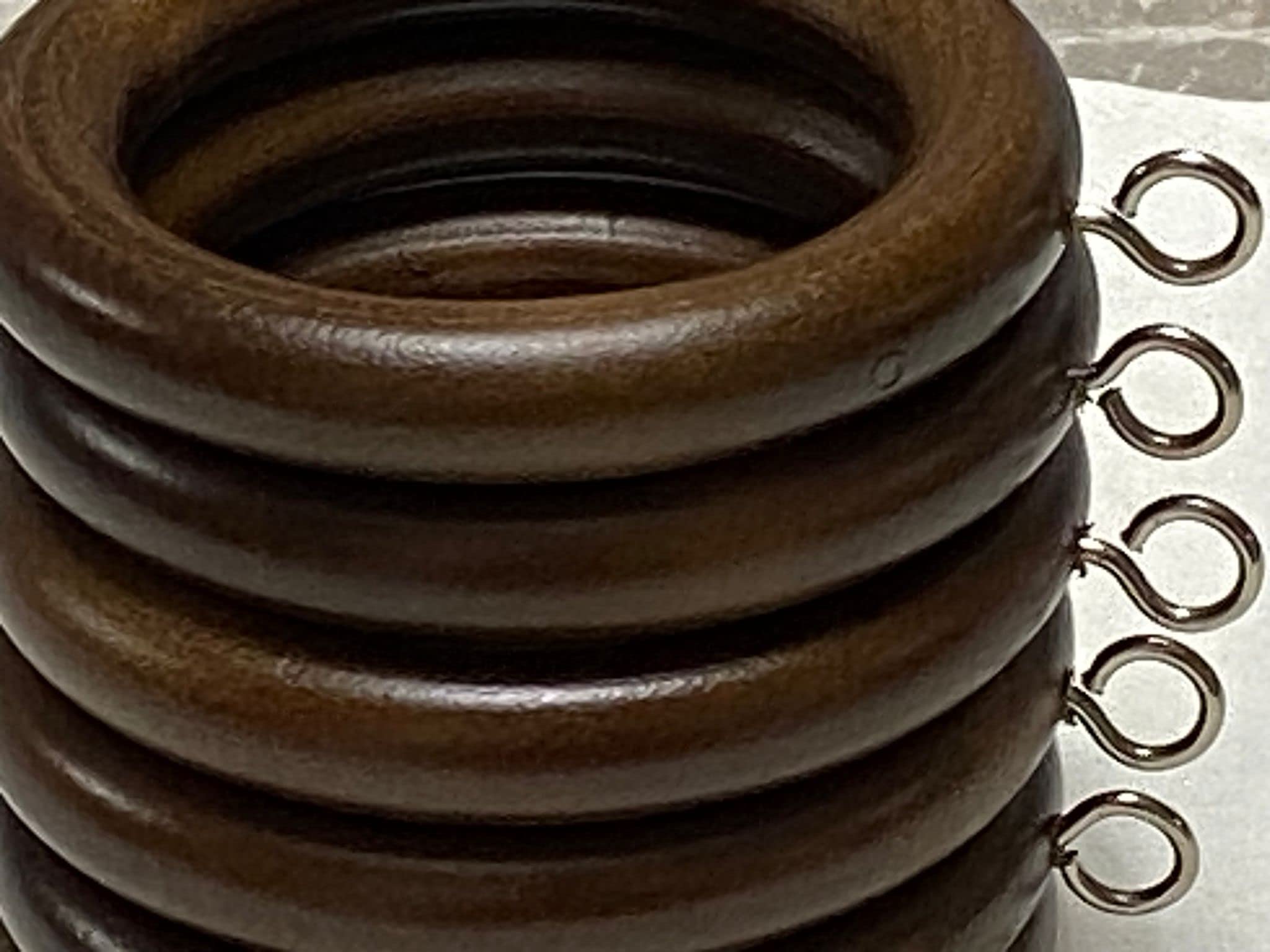 Homeelabador Charred Brown 45Mm Wooden Curtain Hanging Ring Hooks With Eyes Wood Drapery Curtain Rings Rod Hanging Sliding Eyelet For 42Mm Poles Pack Of 6.