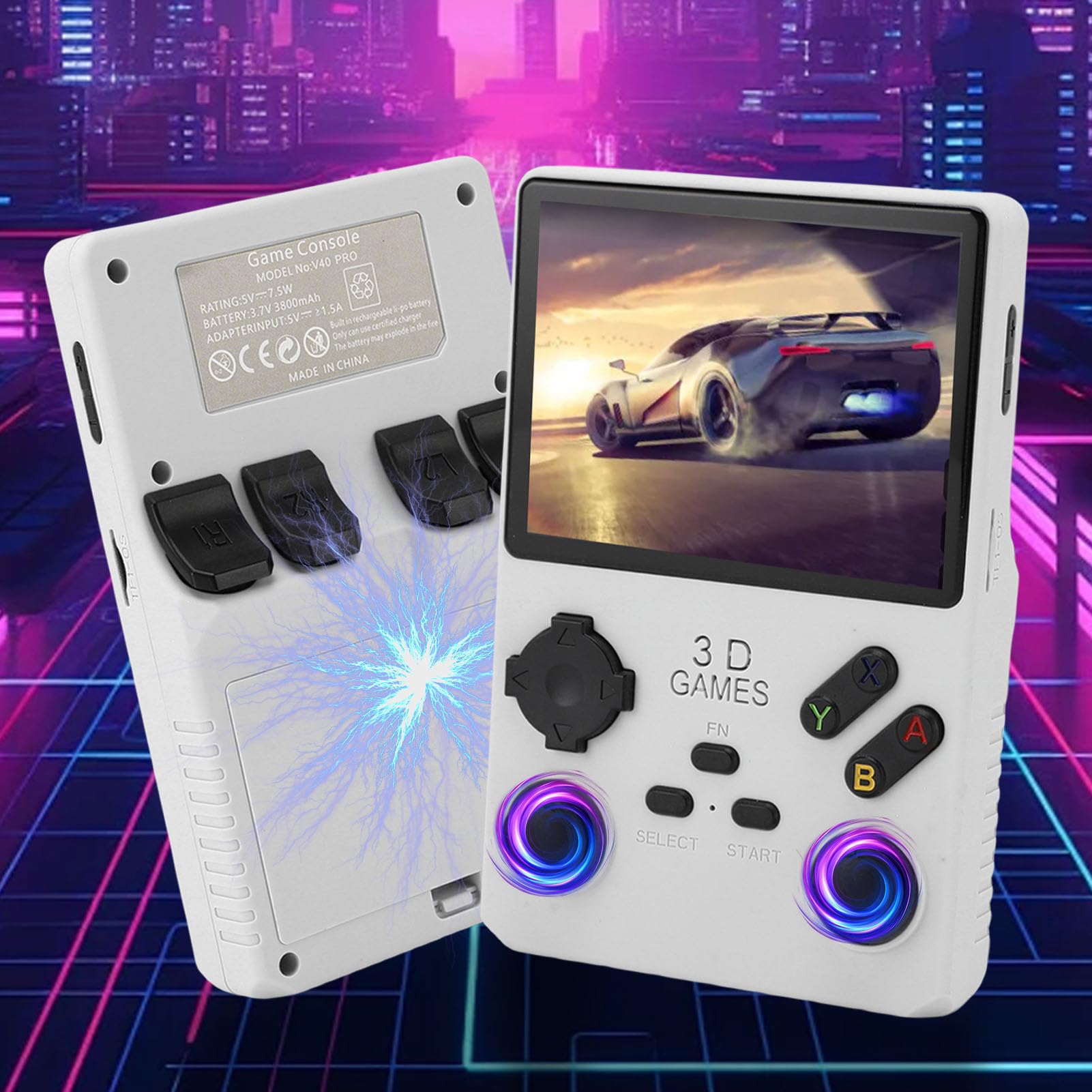 Vikye V40 Pro Handheld Game Console, 3,5 -calowa Konsola Gier w Retro, Naładowane Klasyczne 3800 MAh Podwójne Joysticks Handheld Console (WHITE)
