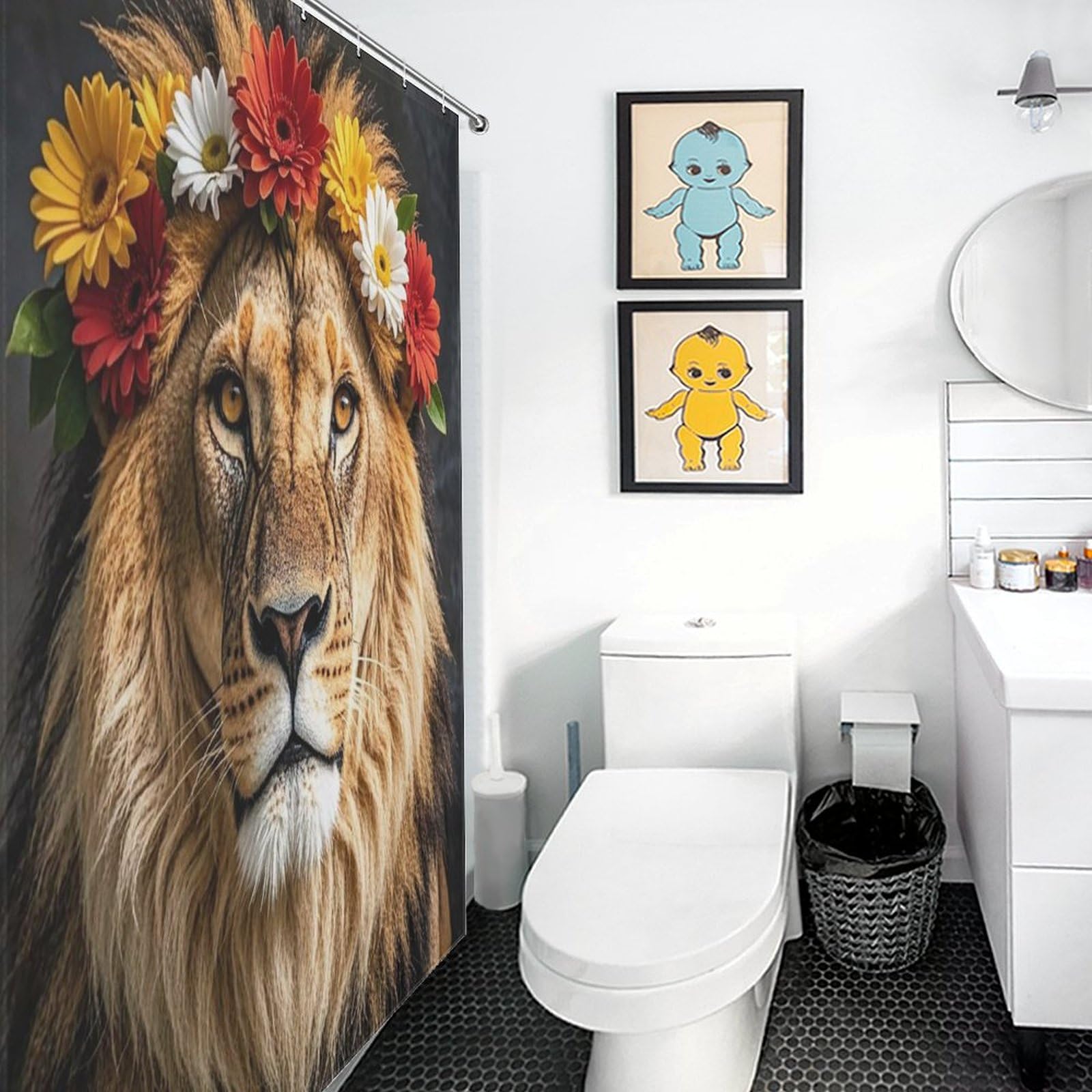Rideau de douche lion africain en tissu imperméable avec 12 crochets rideau décoratif