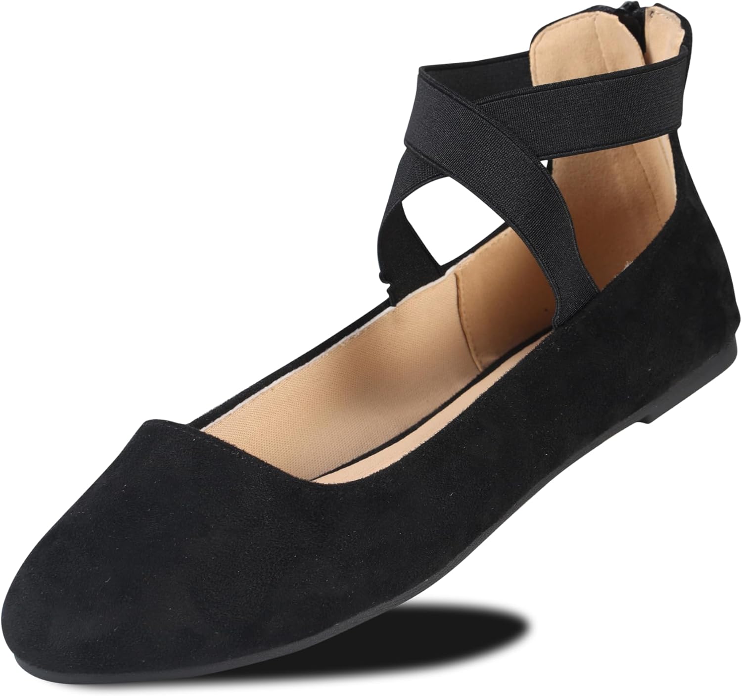 Comfortable Women's Ballet Flats - Elastic Ankle Strap