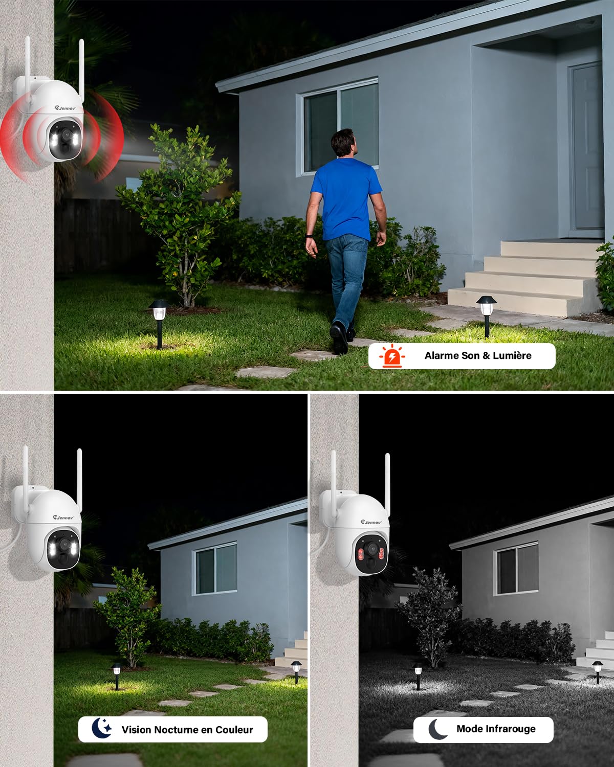 Jennov Kit Camera Surveillance Exterieure sans Fil Solaire mit Moniteur, 5MP 10CH 10" Pouces NVR Écran Tactile, 5MP Caméra avec 360° Pan & Tilt, Vision Nocturne Couleur, PIR Détection, Sans Abonnement