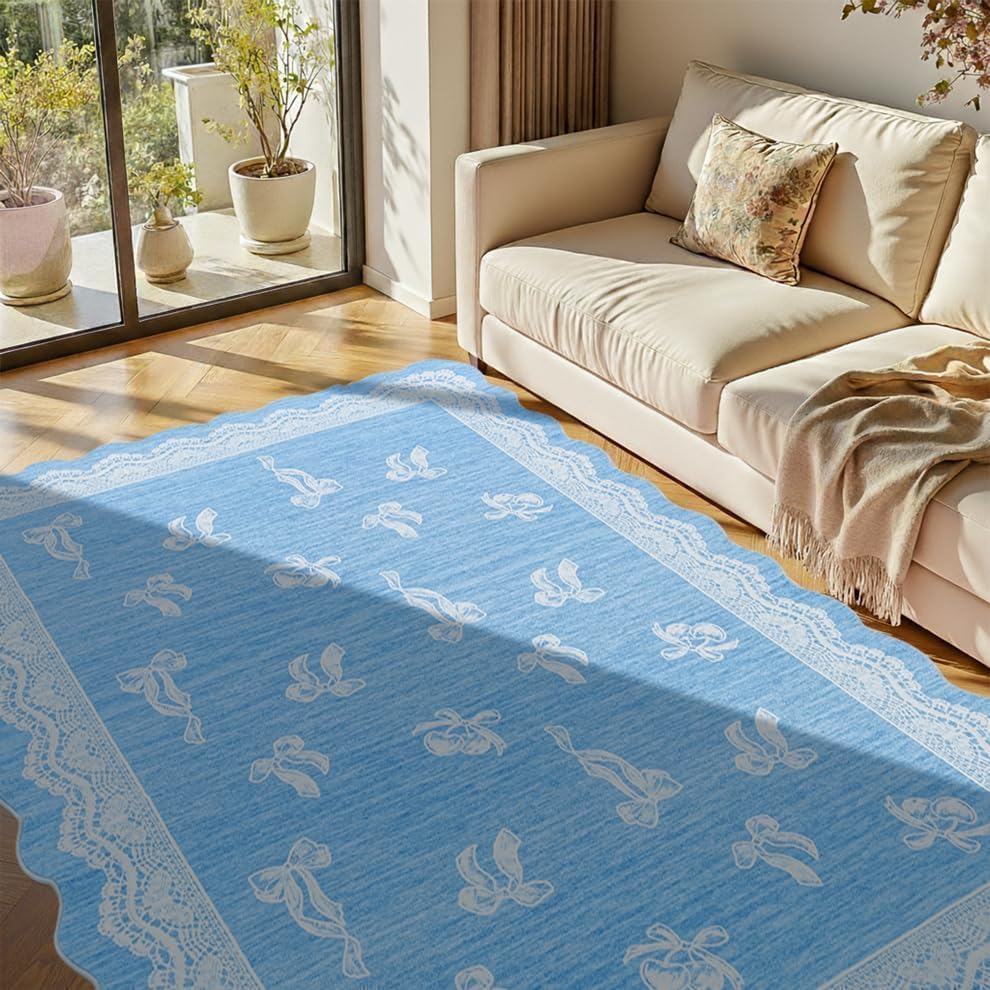 Tapete decorativo Ortigia 5x7 azul antideslizante lavable miniatura 4