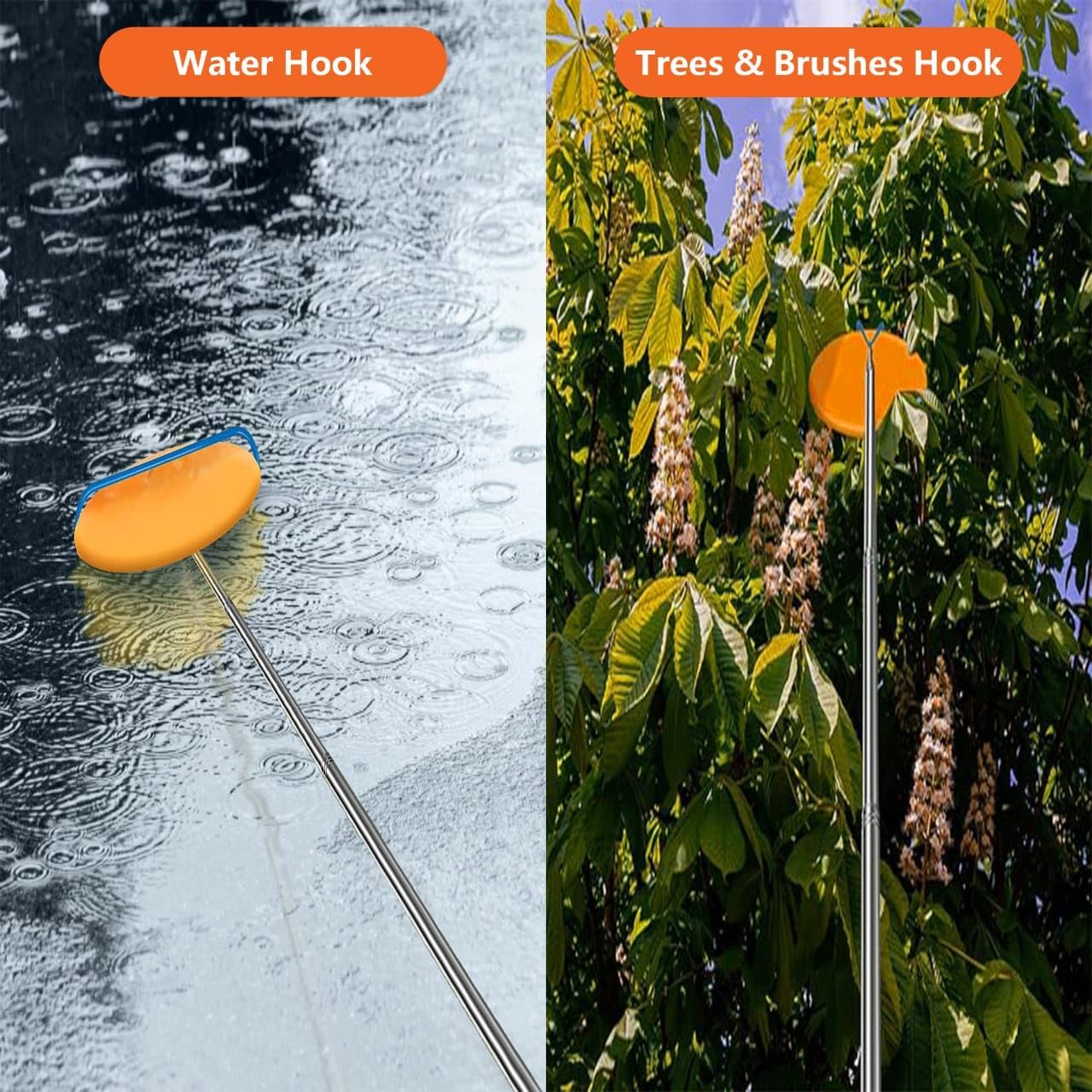 DF 4-in-1 Disc Golf Retriever Pole - 16-ft Telescopic Stainless Steel, Disc Golf Disc Retriever with Hooks Suction-Cup Carry Bag - Disc Golf Accessories for Water Trees Bushes.