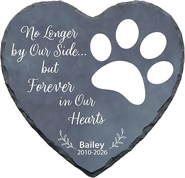 Personalized Dog Memorial Stone, No Longer by Our Side Heart Paw Print Plaque, Pet Loss Gift for Dogs Stone S-002