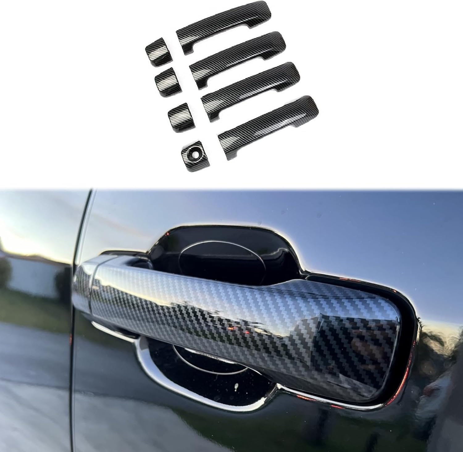 Korlot Exterior Side Door Handles Cover Trim Accessories for 2014-2021 Toyota Tundra (Carbon Fiber)