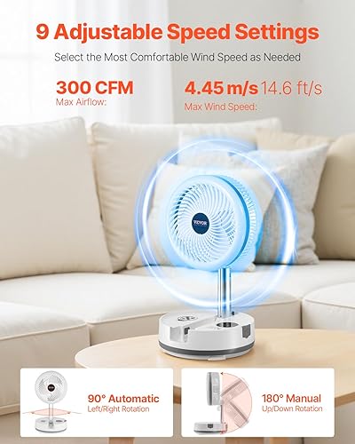 Miniatura 13 de VEVOR Ventilador de pie plegable de 8 pulgadas con control remoto, 4 velocidades, portátil, ventilador de escritorio silencioso, recargable por USB