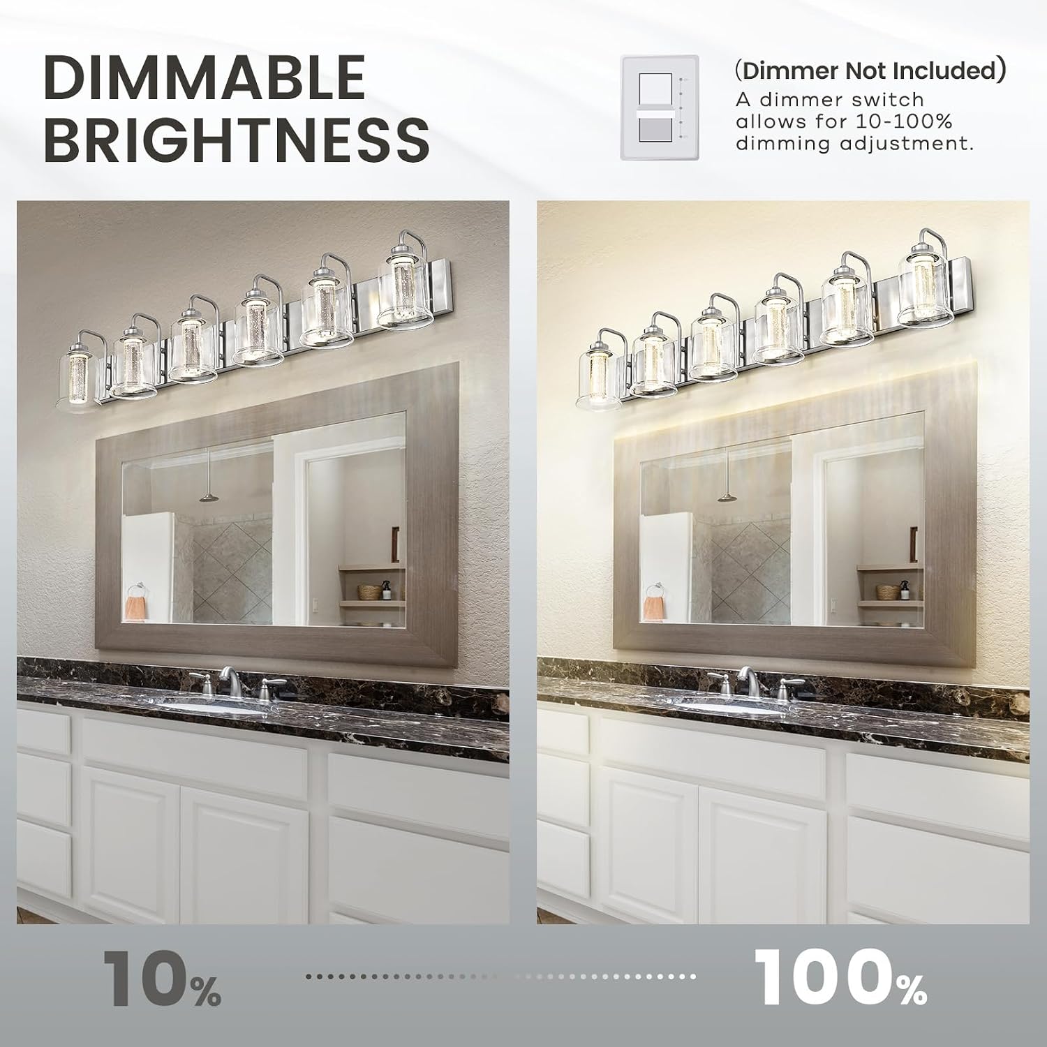 zeyu 40W Crystal LED Vanity Light, 6-Light Bathroom Light Fixture Dimmable with 5 Color Modes, Brushed Nickel Finish with Crystal Bubble and Clear Glass, ZSL72B-6W LED BN