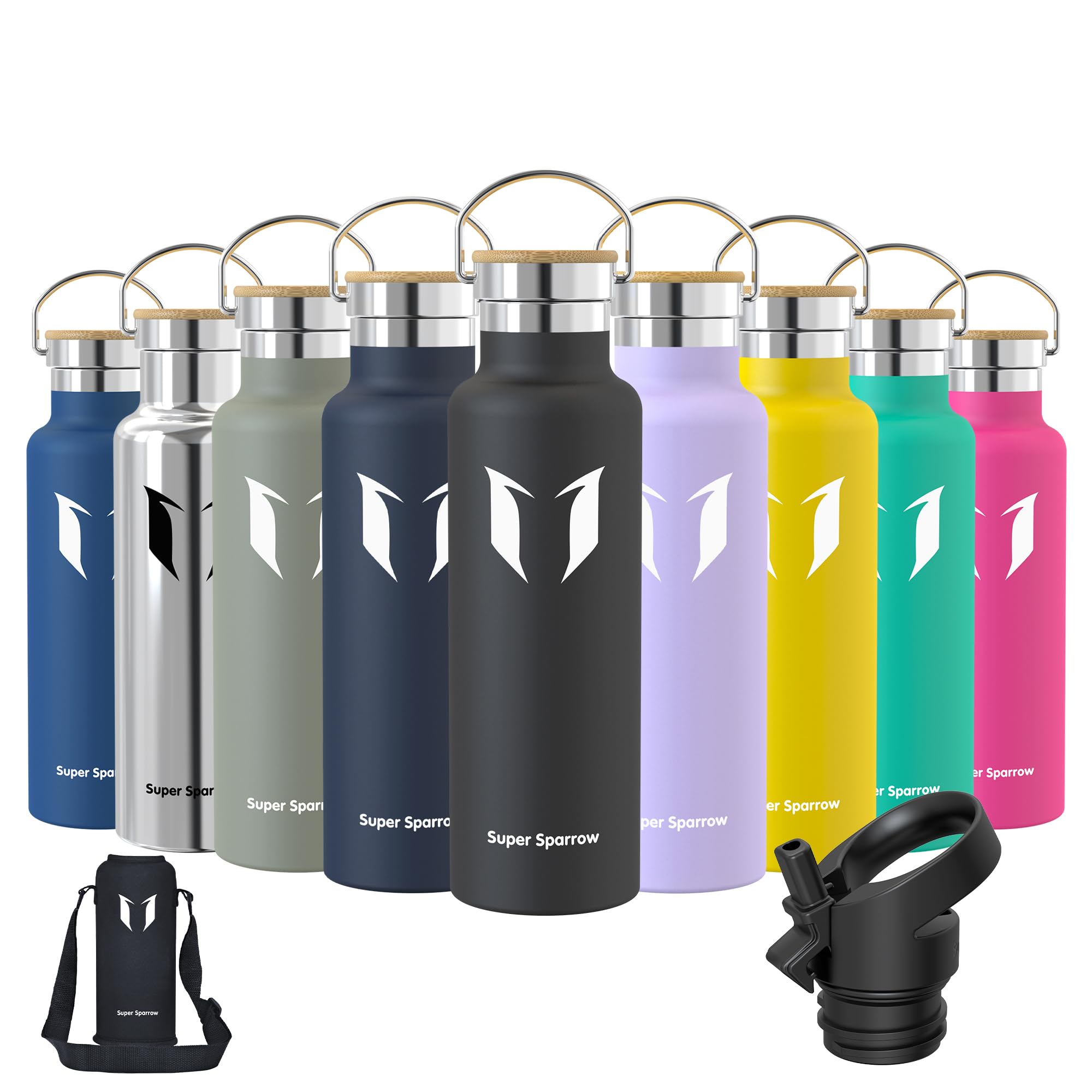 Super Sparrow Borraccia Termica - Bottiglia Termica Senza Perdite - 350ml/500ml/620ml/750ml/1L - Senza BPA Borracce Bambini - Per Scuola, Sport, Campeggio, Palestra, Ciclismo - Con 2 Tappi