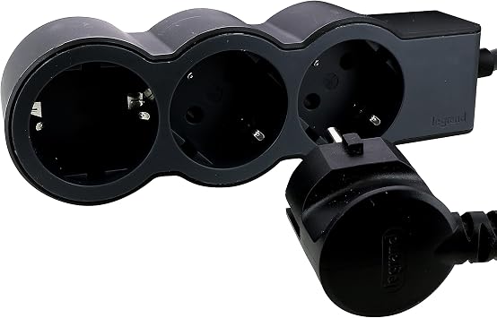 LEGRAND Power Strip, 3 Sockets, Cable 1.5 m, Black/Dark Grey 694550