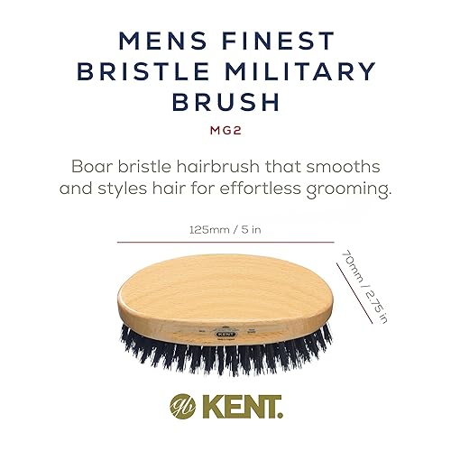 Miniatura 2 de Kent MG2 Cepillo de pelo de cerdas de jabalí para hombres, cepillo militar con cerdas naturales de jabalí para hombre para todo tipo de cabello