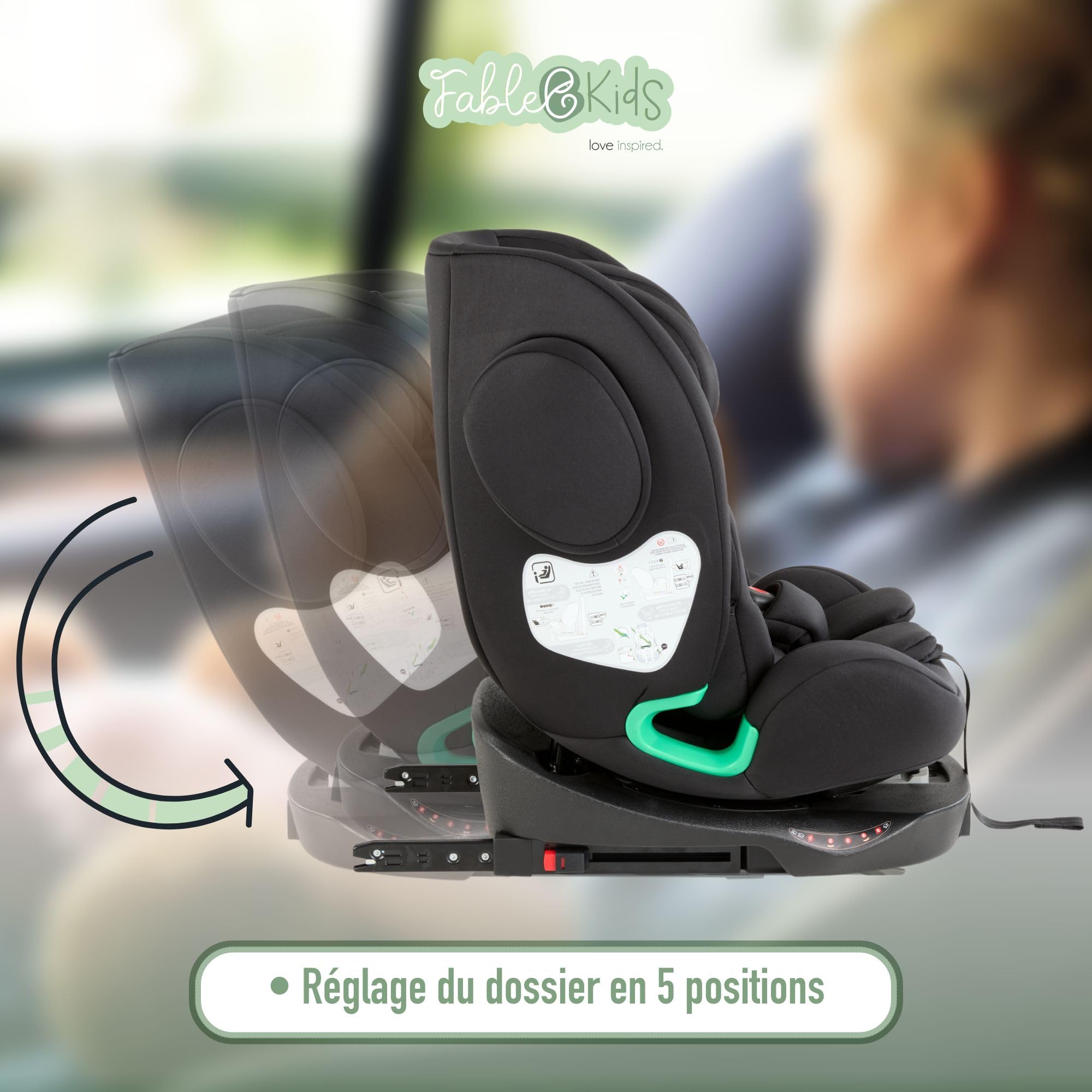 FableKids Siège auto NORA i-Size pivotant 360° 40-150 cm ISOFIX jambe de force réglable ECE R129/04