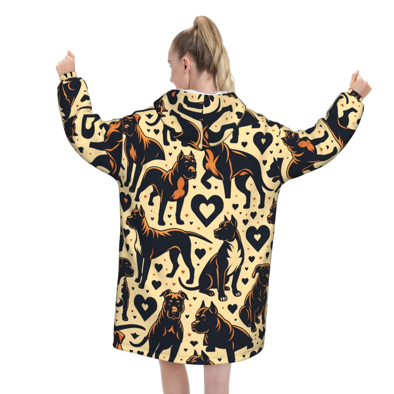 Augenstern Oversized Flannel Wearable Blanket Hoodie For Adult Pitbull-Dog-Heart Soft Fuzzy Hooded Lounging Pullover