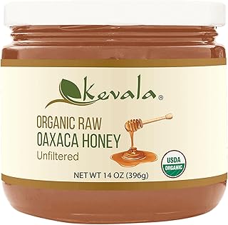 Kevala Organic Raw Oaxaca Honey - Gluten Free Honey with no Additives in a Glass Jar, Deliciously Sweet and Nutritious Addition to Breakfast, No Sugar Added to the Nectar or Given to the Bees, 14 oz
