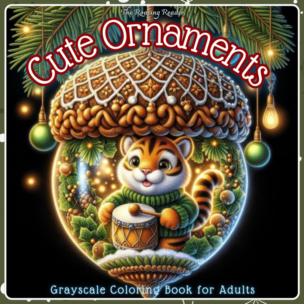Cute Ornaments Grayscale Coloring Book for Adults: Featuring 52 Whimsical Grayscale Designs of Adorable Christmas Animals Inside Magical Acorn ... Joy (Whimsical Holiday Coloring Series)