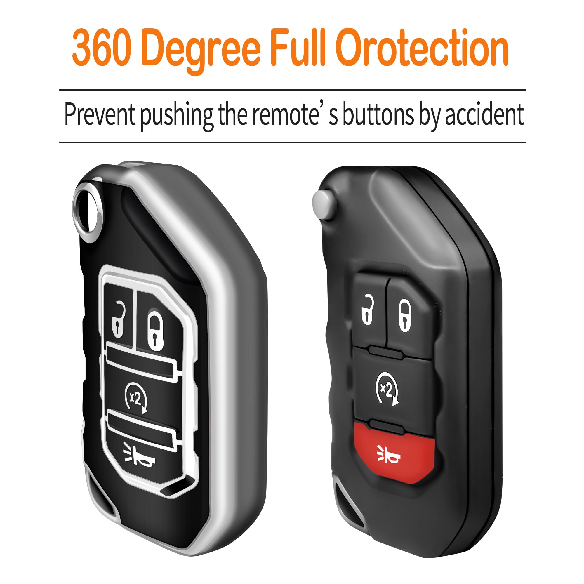 4 Button Flip Key Fob Cover Compatible With Jeep Gladiator JT Sahara Jlu 2018 2023 Fit Jeep Wrangler Jl Jlu Rubicon Accessories Leather Zinc Alloy Key She - View #9