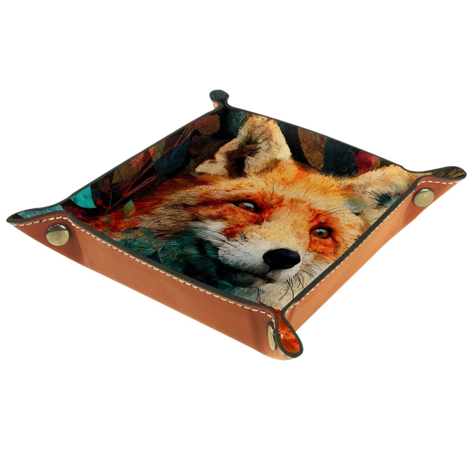 VAPOKF Cute Foxes Portable Dice Rolling Tray, Microfiber Leather Dice Holder Game Box for D&D, RPG, Table Games or Desktop Phone Key Storage, 20.5 × 20.5 cm