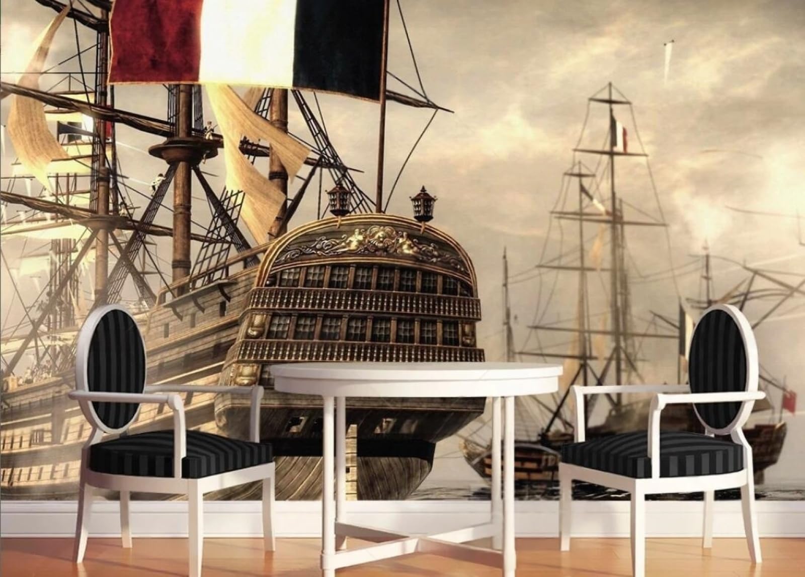 Papier peint panoramique 3D océan voilier pour agrandir une chambre ou un salon