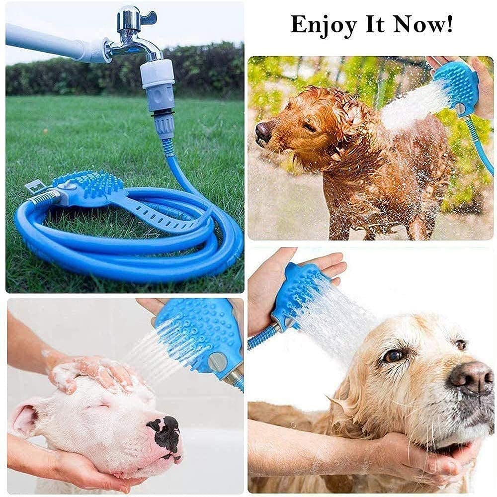 Barasti Silicone Pet Shower Sprayer Brush 3 in 1 Dog Bathing Tool with Hose and Faucet Adapter Adjustable Pet Bath Glove for Washing and Grooming 3
