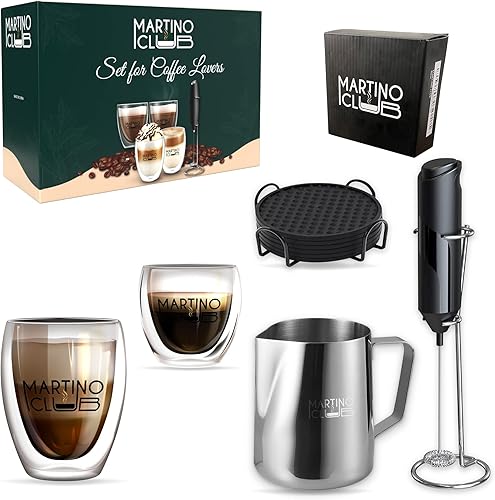 MARTINO - Juego de 4 tazas de café de vidrio de doble pared tazas de expreso vasos de pared de borosilicato vasos térmicos de pared juego de 4