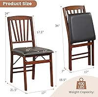 Vista 3 de Giantex Juego de 2 sillas de comedor plegables, sillas de cocina de madera plegables con asiento acolchado, estructura de madera maciza, carga