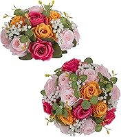 Vista 7 de BLOSMON Bolas de Flores Falsas Centros de Mesa de Boda 2 Piezas Rosa Carmesí Respiración de Bebé Flores Artificiales Piezas Centrales Decoración