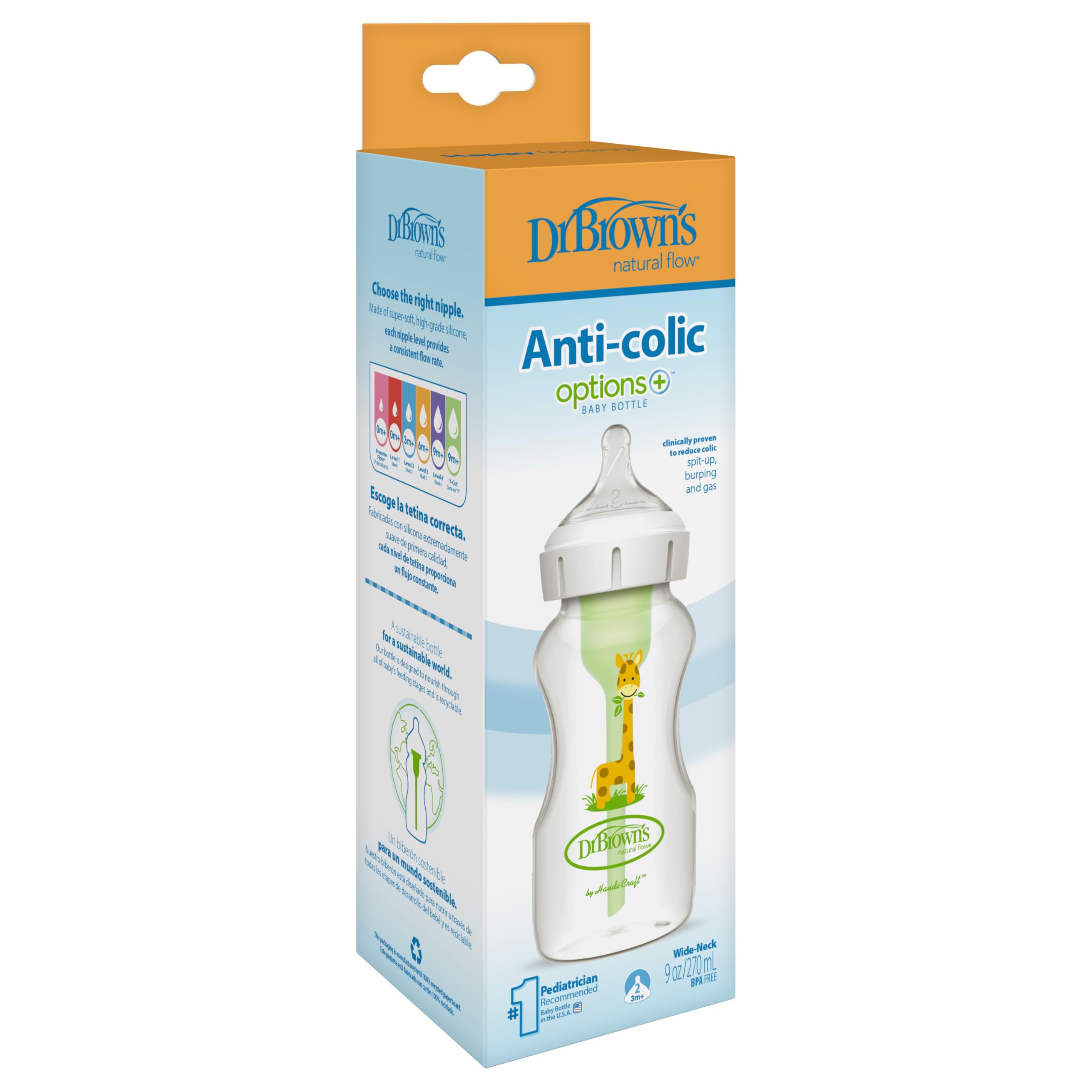 Biberon bocca larga 270 ml giraffa PP Options + tettarella N2