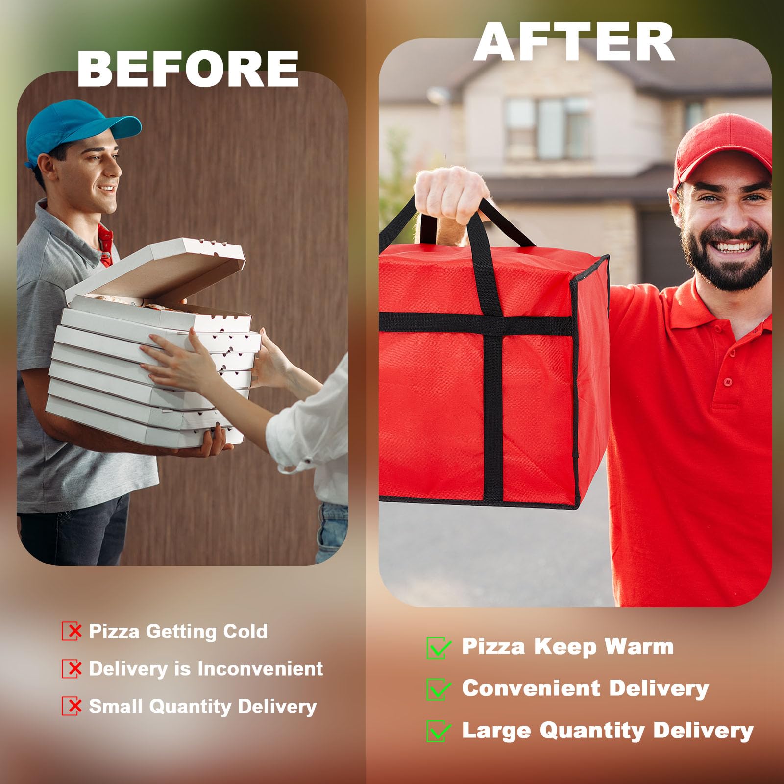 Maxcheck 2 sacchetti isolati per la consegna della pizza, borsa termica per pizza e pizza, riutilizzabili, isolanti, per uso personale e professionale (rosso, 50,8 x 50,8 x 35,5 cm)