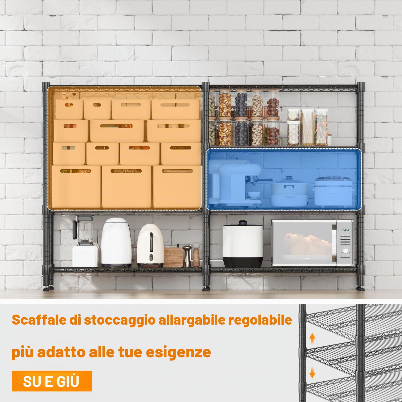 Himimi Scaffali di Stoccaggio a 4 Livelli Scaffale Pesante per Garage Scaffale in Filo Regolabile in Altezza Scaffale in Metallo per Stoccaggio Scaffali per Dispensa, 180L*45P*152Hcm Nero
