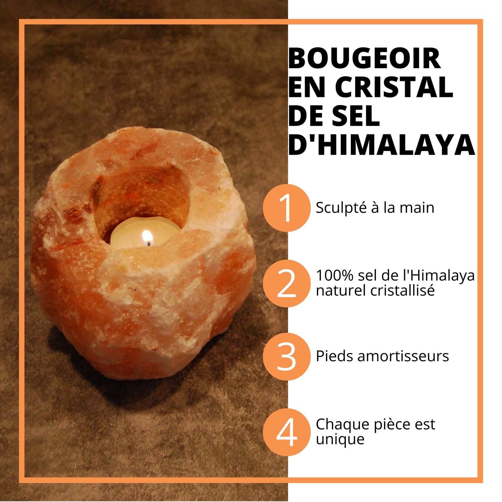 Himalajski Rock Sól Kryształowy Świecznik 500g - 100% Autentyczny Naturalny kryształ soli himalajskiej - Ręcznie rzeźbiony - Uchwyt na świece z wysokiej jakości naturalnego materiału - Naturalny