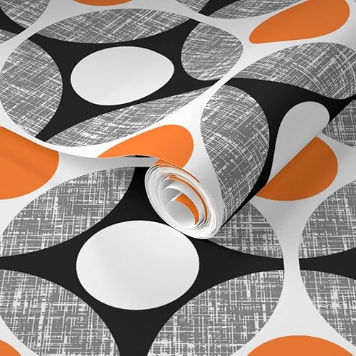 Miniatura 2 de Spoonflower Removable Wallpaper 3ft x 2ft - Mod Eggs Orange White Dots Circle Kitchen Mid Century Modern Custom Pre-Pasted Wallpaper