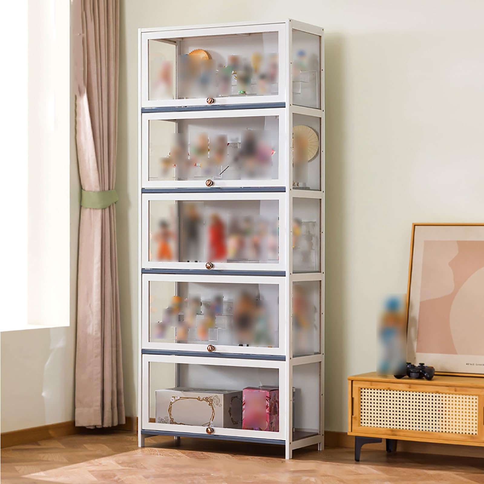 Vetrina in bambù con ante in acrilico Curio Cabinet con ripiani Sto vetrina forte portante per casa e ufficio vetrine Slish