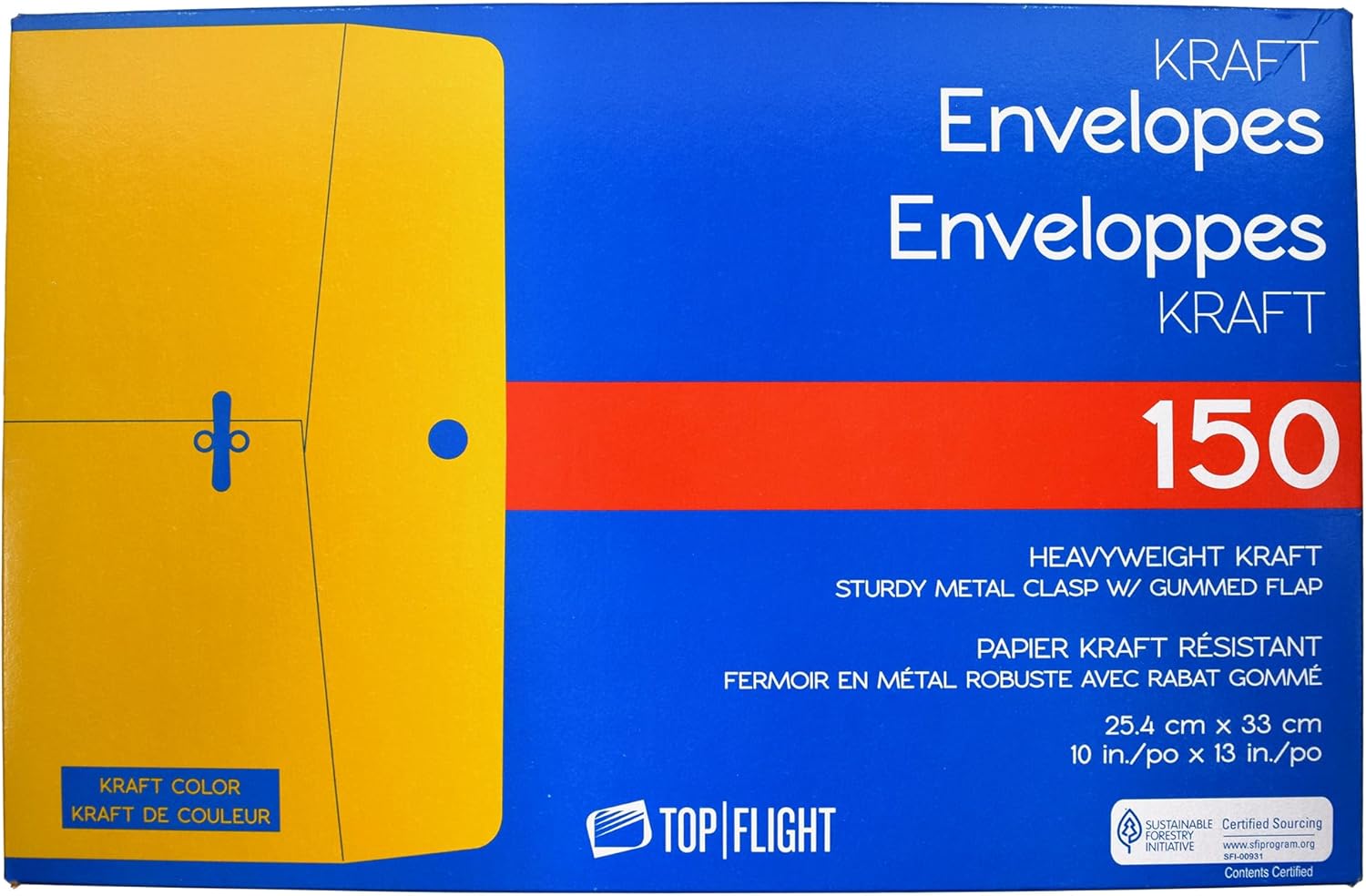 Top Flight Kraft Box Quality Envelopes, Yellow, 150 Count (Pack of 3)
