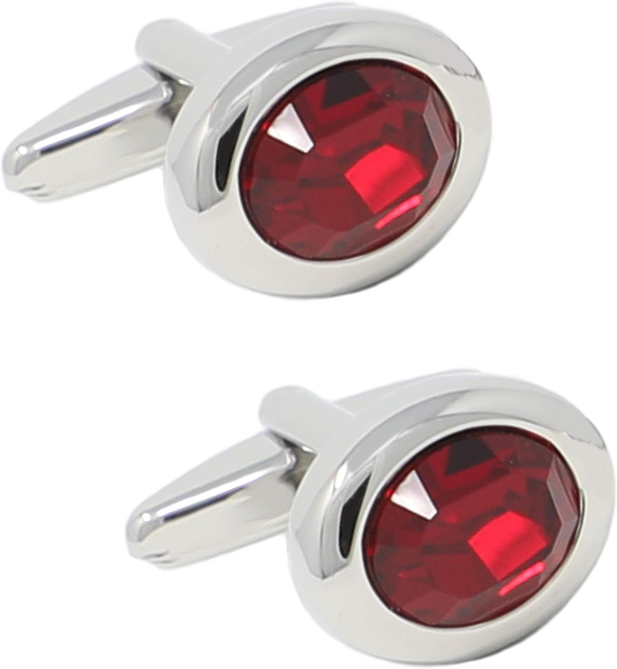 MENDEPOT Oval Burgundy Red Crystal Cuff links In Gifting Box Ruby Crystal Wedding Shirt Accessory Cufflinks
