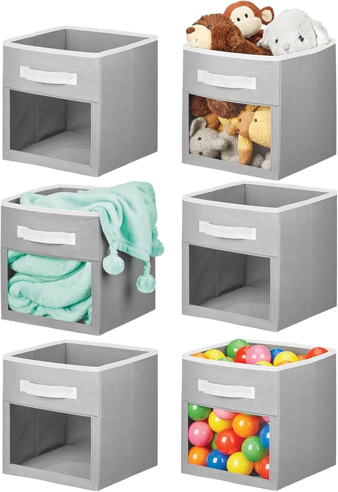 mDesign Soft Fabric Closet Storage Organizer Cube Bin Box, Clear Window and Handle for Child