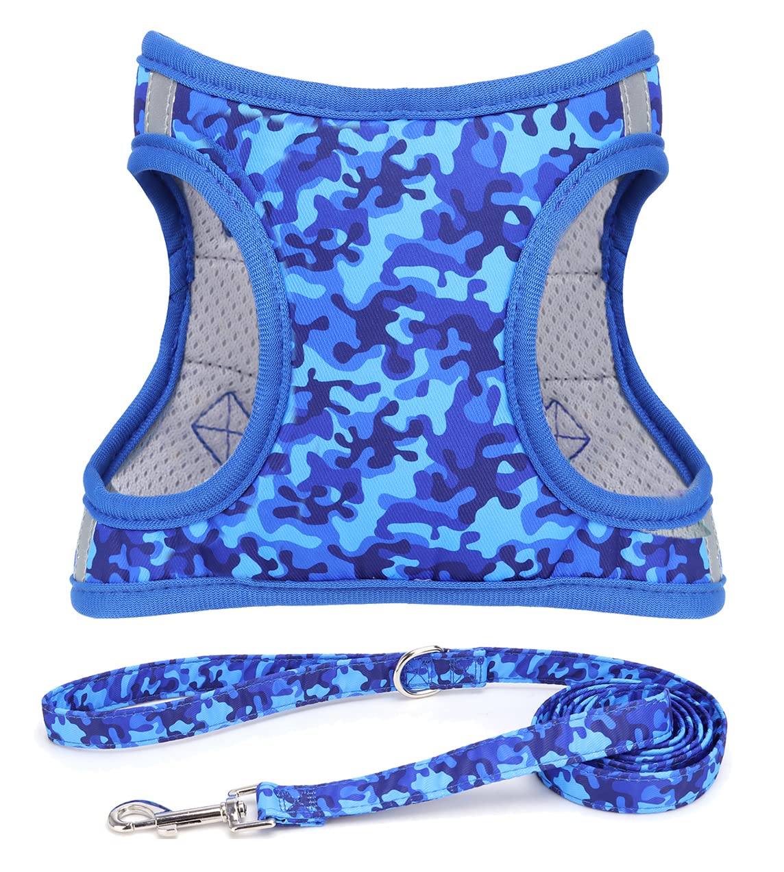 Moonpet Step in Boy Dog Harness Leash Set- All Weather Reflective No-Pull Padded Mesh Vest Harness for Cats Puppy Extra-Small Small Medium Large Dogs