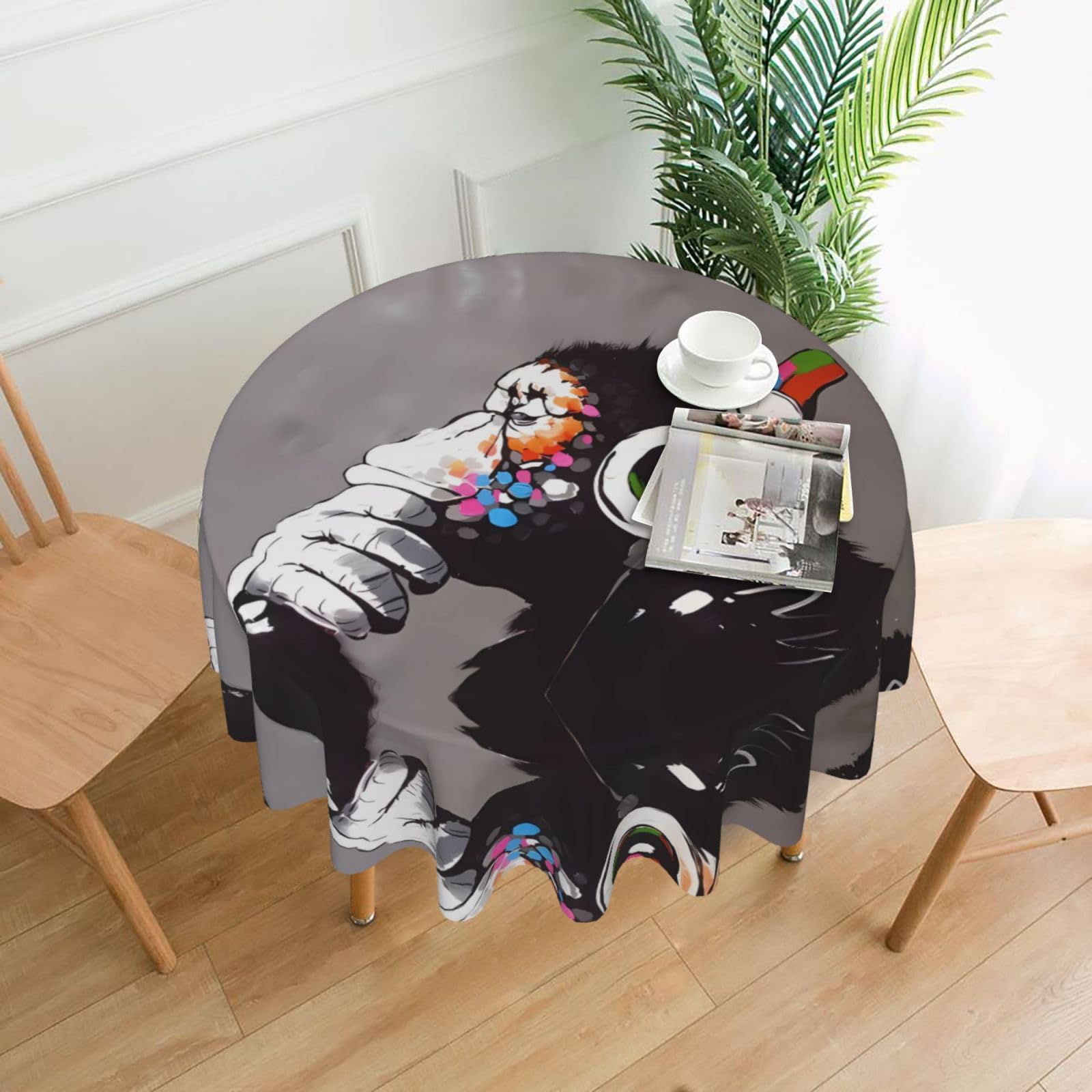 hhxvcv Monkey Music Round Tablecloth – Dining Table Cover