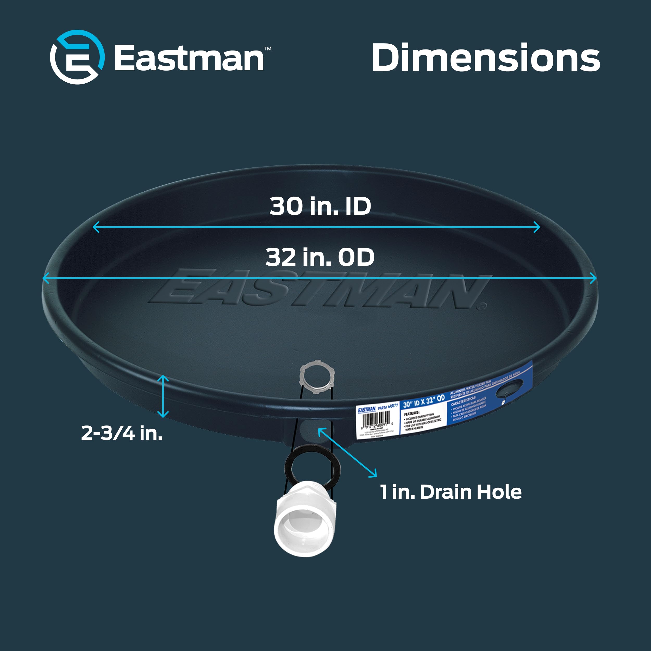 Amazon.com: Eastman 熱水器排水盤附PVC 配件30 英吋ID x 32 英吋OD