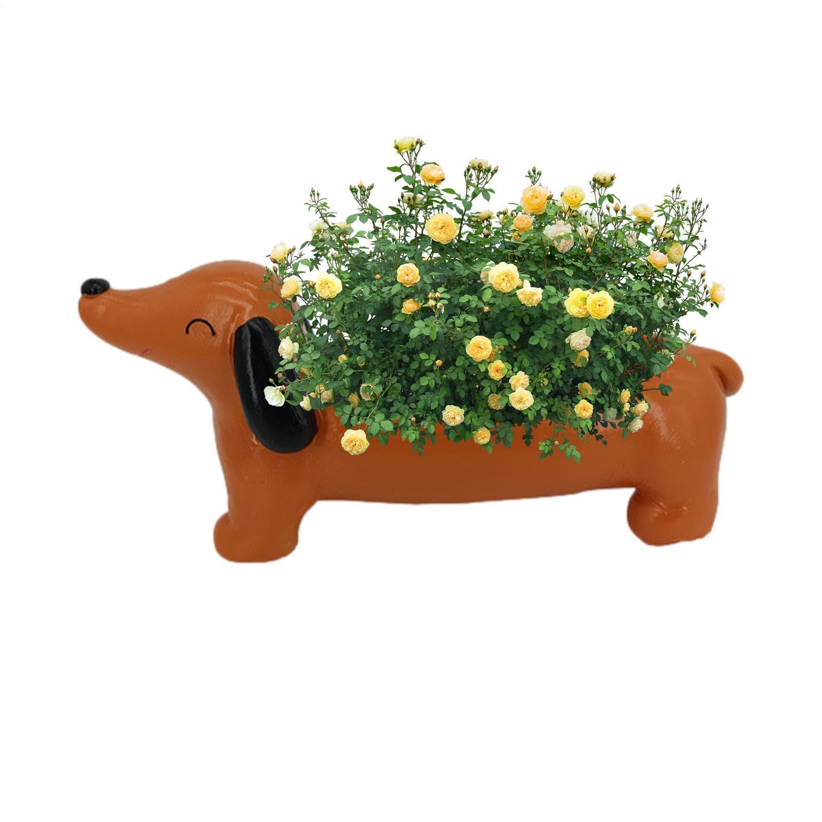 Pot de fleurs teckel fait main en bois 21x10 cm pour jardin