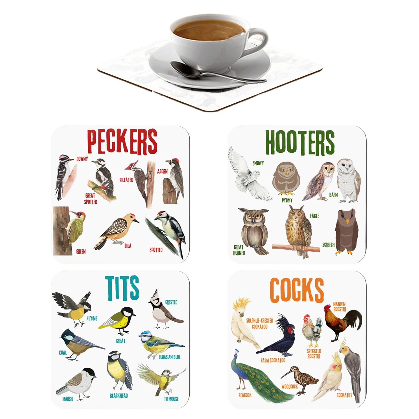 4 Pcs Bird Pun Coasters Bird Pun Coasters Eco-Friendly Absorbent ...