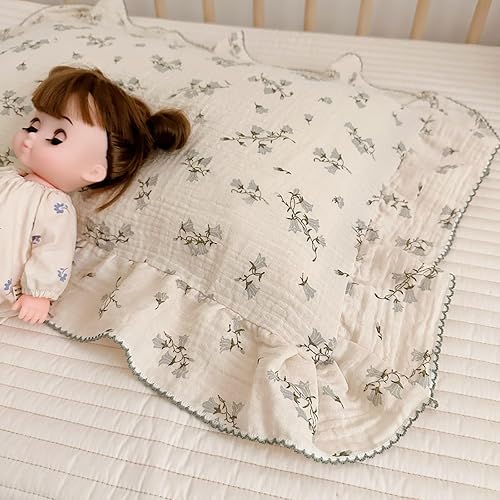 Vista 149 de BuLuTu Funda de almohada de muselina de algodón para niños pequeños, tamaño estándar, estampado de flores de Galsang, suave funda de almohada