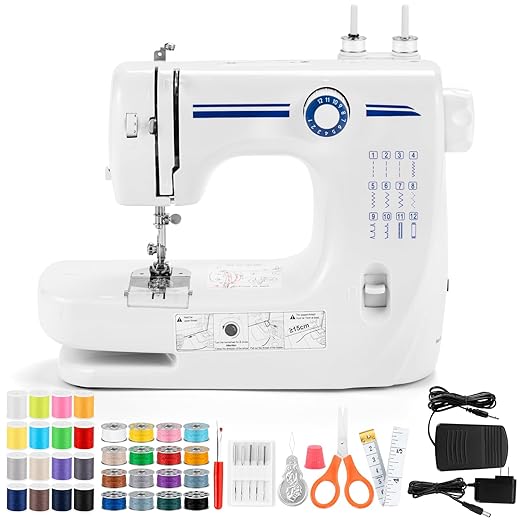 Sewing Machine, Mini Sewing Machine, Portable Sewing Machine Electric Portable for Beginners, 12 Built-In Stitches Dual Speed with Foot Pedal & Sewing Kit (Upgraded Double Needle)
