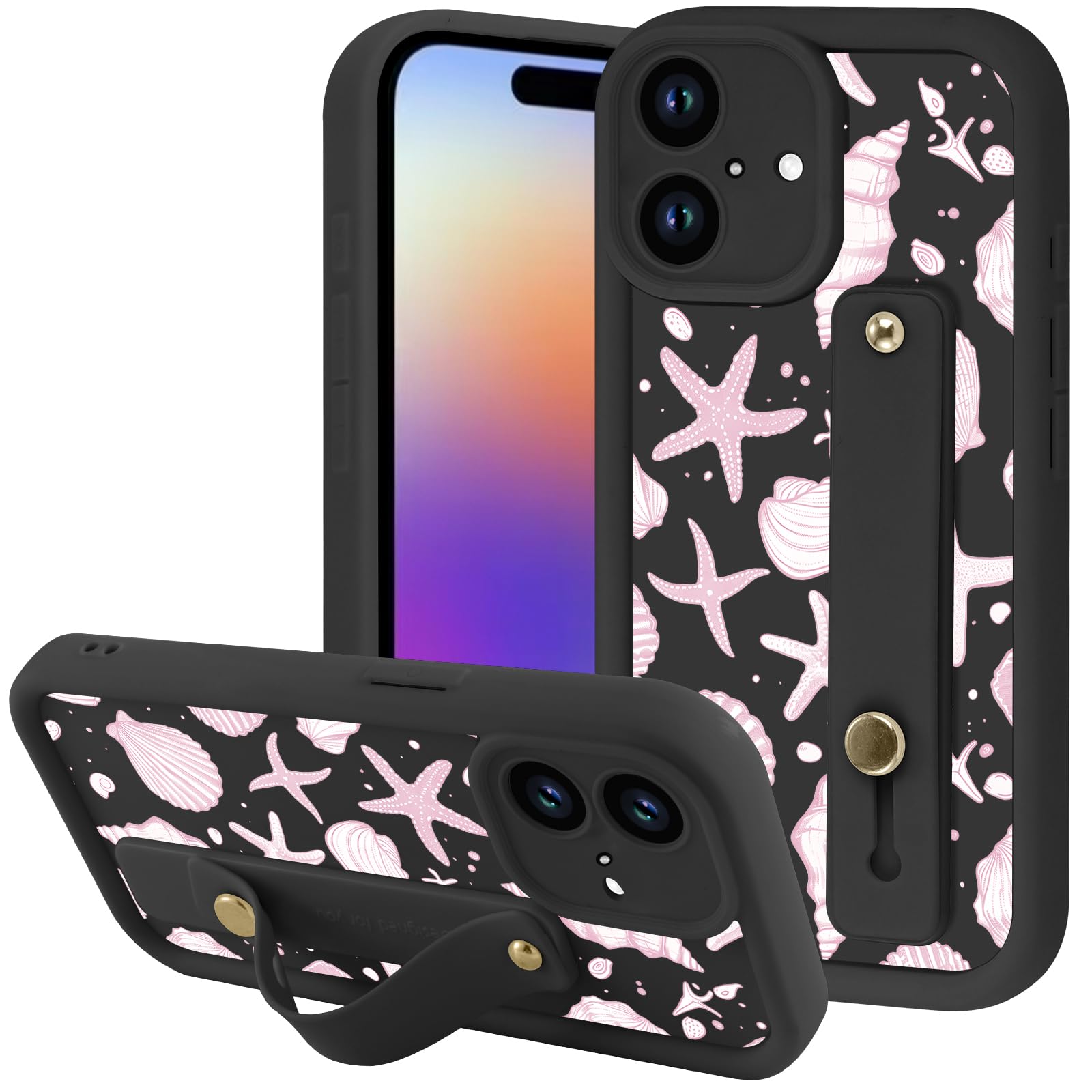 Coque iPhone 17 souple noire à motif Summer Seashell marin - 8