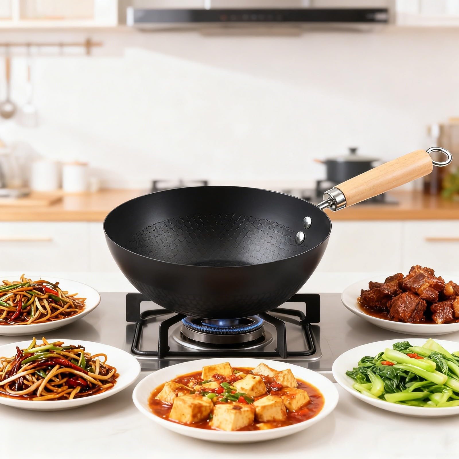 Padella in ferro, wok antiaderente con fondo piatto per fornelli a gas elettrici a induzione, 18-28 cm, pentole da cucina (20 cm)