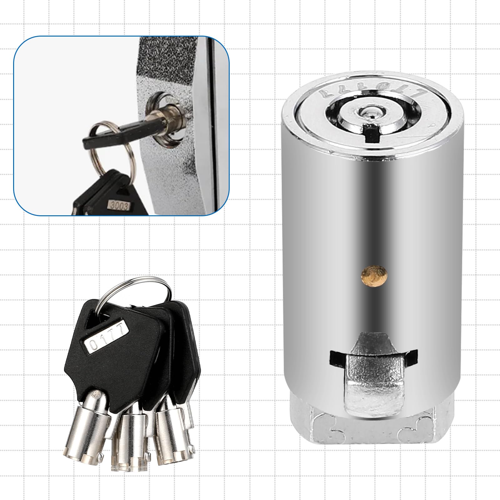 Vending Machine Lock & Key Set - Zinc Alloy Tubular Cam Lock With 3 Keys | For Snack Machines, Safes - View #3