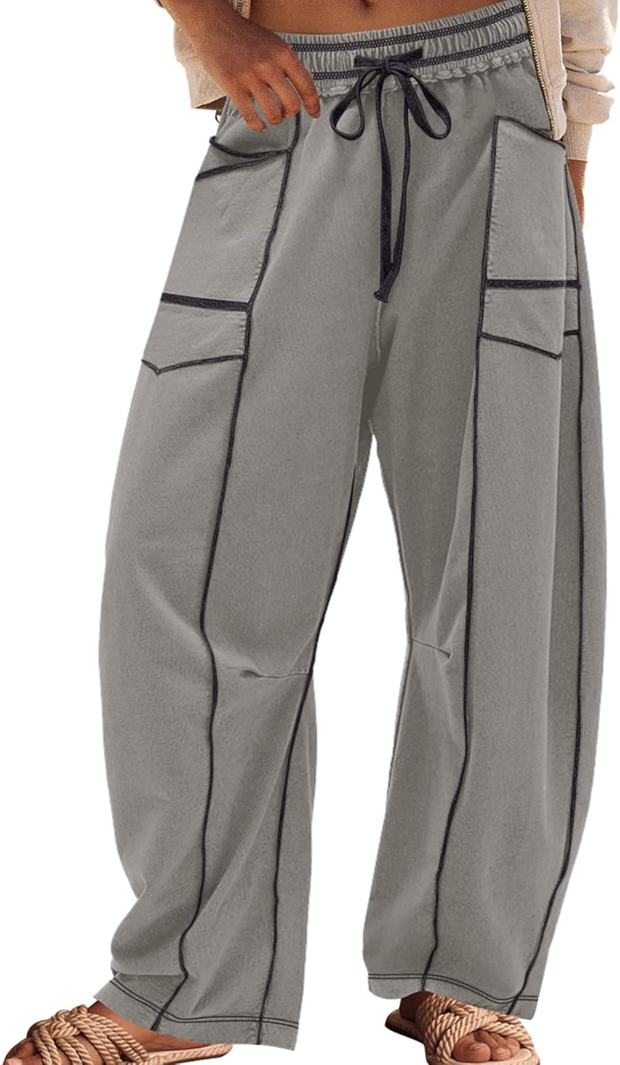 Panadila Womens Barrel Pants Drawstring Wide Leg Sweatpants Baggy Summer Lounge Pants Casual Beach Trousers