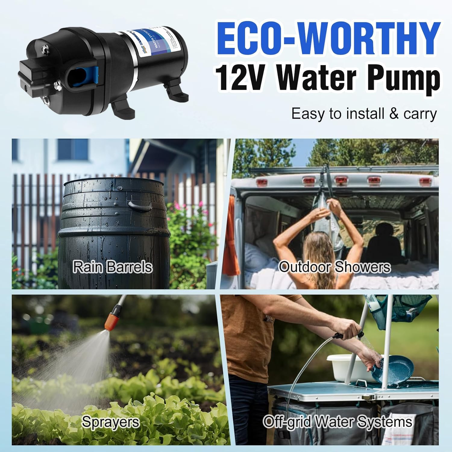 12V DC Bomba de Agua Automática, Bomba de Diafragma de Agua de Alta Presión, Bomba de Refuerzo 35 Psi, 2,4 Bar, 95W, 12,5 Lpm/min, Autocebante, para Caravanas, Lavado, Barcos y Jardines