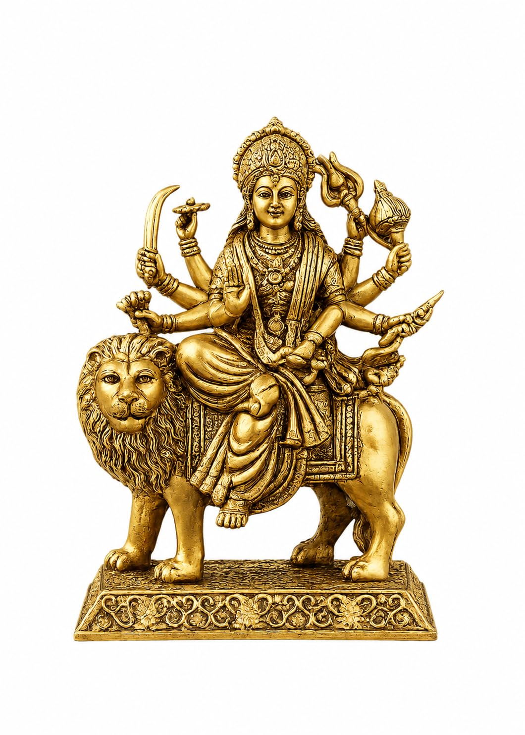 Brass Durga maa with Lion Idol Hindu Goddess sherawali MATA murti MATA Rani Statue Figurine for Home Temple Decor puja Worship 4 inch Premium Heavy Spiritual Blessing Standard Decorative Sculpture.-image-45