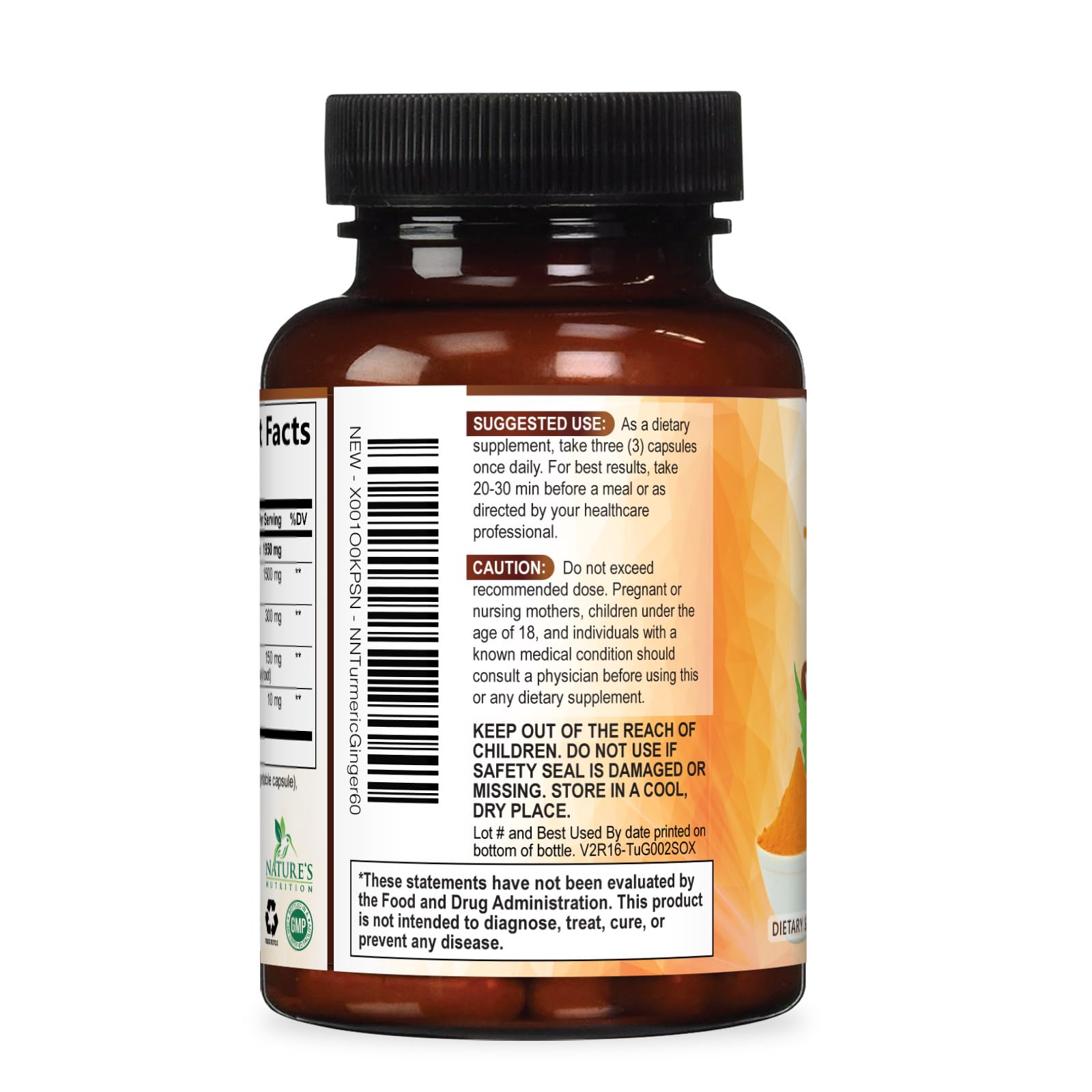 Turmeric Curcumin Supplement - 95% Curcuminoids with Organic Turmeric & Ginger, BioPerine Black Pepper Extract for Best Absorption, Natural Vegan Joint Support, Non-GMO, Bottled in USA - 60 Capsules — Amazon image 9