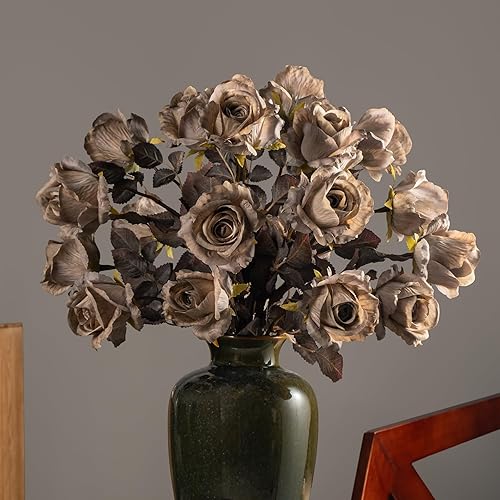 Flores artificiales, rosas artificiales, rosas falsas de 23.2 pulgadas, flores artificiales de tallo largo para jarrón alto, rosa de seda, 20